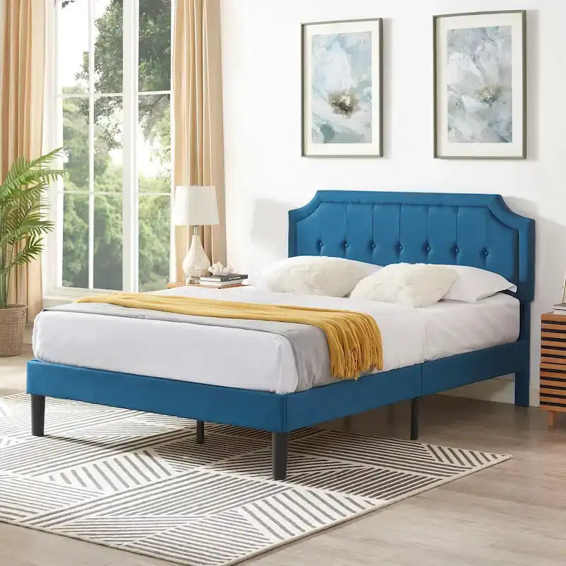 Cadre de lit plateforme rembourré VECELO avec tête de lit réglable