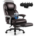 Chaise de bureau BOSSIN Lift-Headrest pour personnes de grande taille 500 lb - Cuir robuste avec repose-pieds rétractable et support lombaire