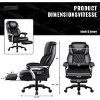Chaise de bureau BOSSIN Lift-Headrest pour personnes de grande taille 500 lb - Cuir robuste avec repose-pieds rétractable et support lombaire