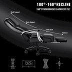 Chaise de bureau BOSSIN Lift-Headrest pour personnes de grande taille 500 lb - Cuir robuste avec repose-pieds rétractable et support lombaire