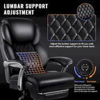 Chaise de bureau BOSSIN Lift-Headrest pour personnes de grande taille 500 lb - Cuir robuste avec repose-pieds rétractable et support lombaire
