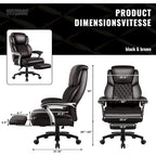 Chaise de bureau BOSSIN Lift-Headrest pour personnes de grande taille 500 lb - Cuir robuste avec repose-pieds rétractable et support lombaire