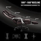 Chaise de bureau BOSSIN Lift-Headrest pour personnes de grande taille 500 lb - Cuir robuste avec repose-pieds rétractable et support lombaire