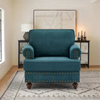 Fauteuil d'appoint Chenille Vert Lac avec clous décoratifs – 1 place