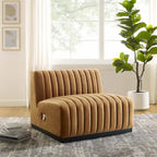 Fauteuil sans accoudoirs en velours capitonné – Noir cognac / Émeraude / Minuit / Gris, 1 place