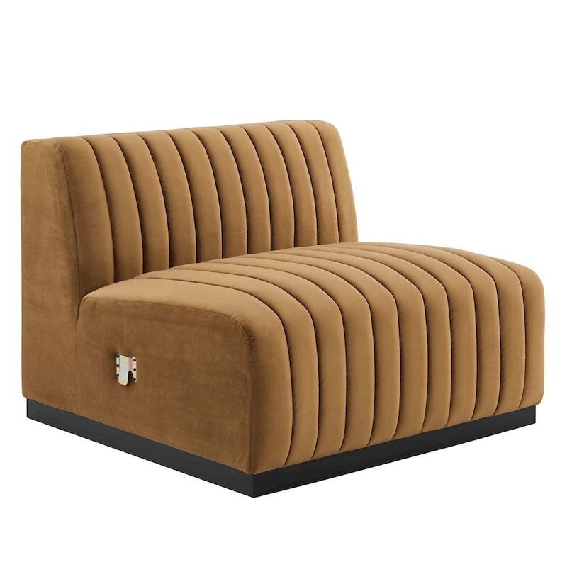 Fauteuil sans accoudoirs en velours capitonné – Noir cognac / Émeraude / Minuit / Gris, 1 place