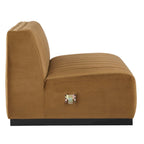 Fauteuil sans accoudoirs en velours capitonné – Noir cognac / Émeraude / Minuit / Gris, 1 place
