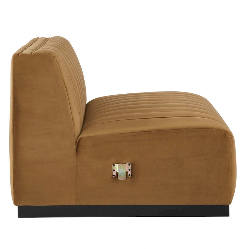 Fauteuil sans accoudoirs en velours capitonné – Noir cognac / Émeraude / Minuit / Gris, 1 place