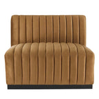 Fauteuil sans accoudoirs en velours capitonné – Noir cognac / Émeraude / Minuit / Gris, 1 place