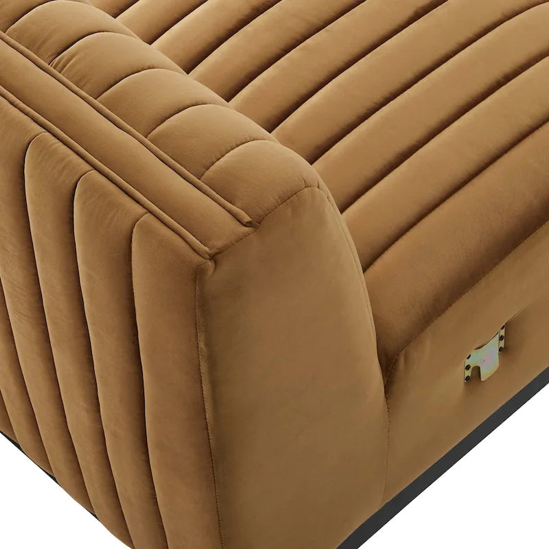 Fauteuil sans accoudoirs en velours capitonné – Noir cognac / Émeraude / Minuit / Gris, 1 place