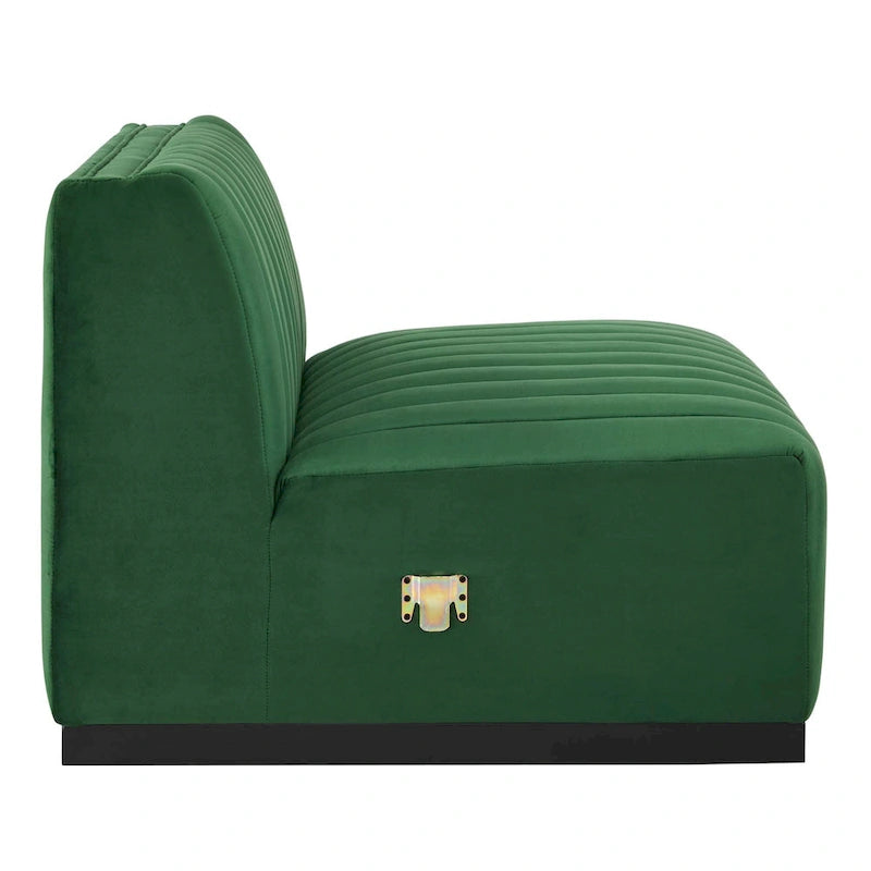 Fauteuil sans accoudoirs en velours capitonné – Noir cognac / Émeraude / Minuit / Gris, 1 place