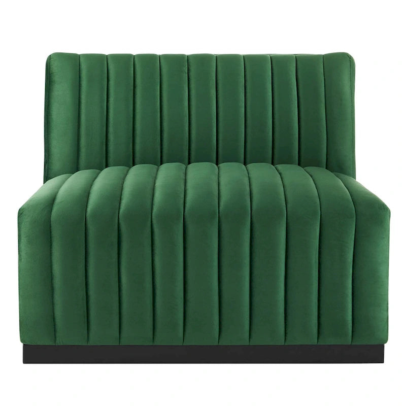 Fauteuil sans accoudoirs en velours capitonné – Noir cognac / Émeraude / Minuit / Gris, 1 place