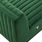 Fauteuil sans accoudoirs en velours capitonné – Noir cognac / Émeraude / Minuit / Gris, 1 place