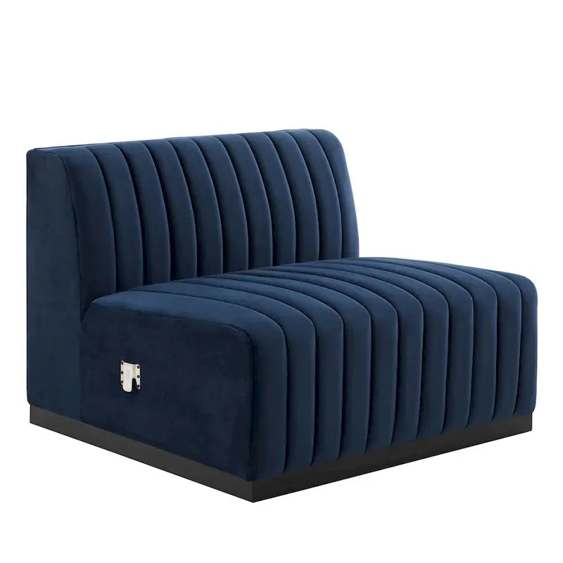 Fauteuil sans accoudoirs en velours capitonné – Noir cognac / Émeraude / Minuit / Gris, 1 place