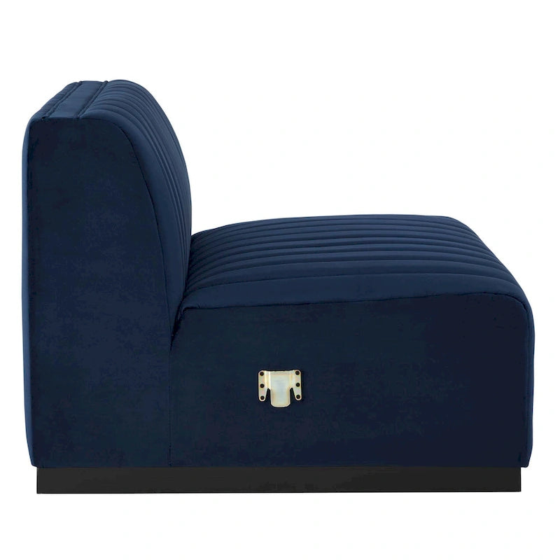Fauteuil sans accoudoirs en velours capitonné – Noir cognac / Émeraude / Minuit / Gris, 1 place