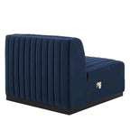 Fauteuil sans accoudoirs en velours capitonné – Noir cognac / Émeraude / Minuit / Gris, 1 place