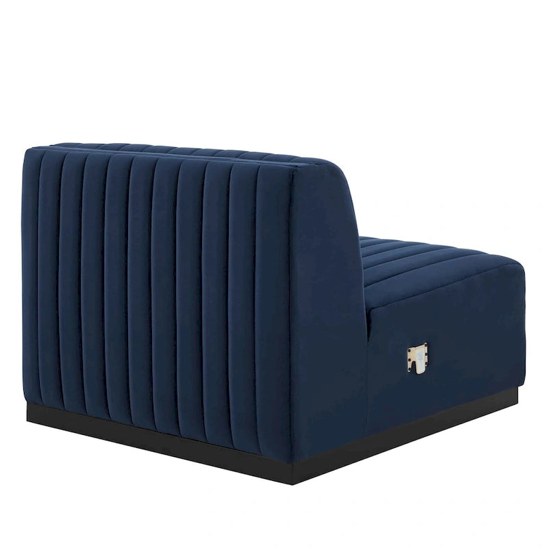 Fauteuil sans accoudoirs en velours capitonné – Noir cognac / Émeraude / Minuit / Gris, 1 place