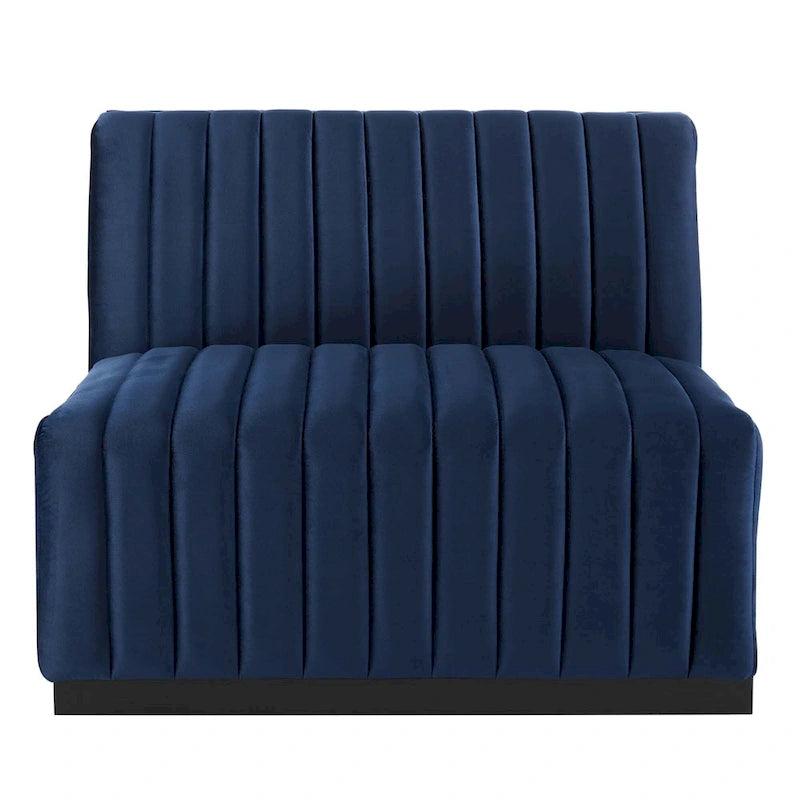 Fauteuil sans accoudoirs en velours capitonné – Noir cognac / Émeraude / Minuit / Gris, 1 place