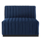 Fauteuil sans accoudoirs en velours capitonné – Noir cognac / Émeraude / Minuit / Gris, 1 place