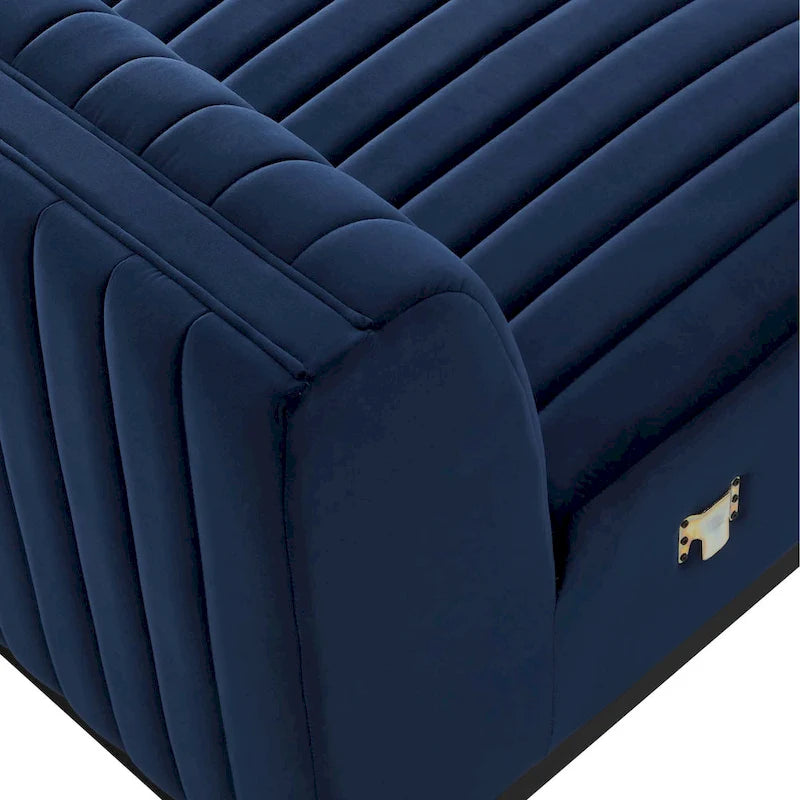 Fauteuil sans accoudoirs en velours capitonné – Noir cognac / Émeraude / Minuit / Gris, 1 place