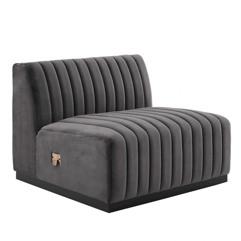 Fauteuil sans accoudoirs en velours capitonné – Noir cognac / Émeraude / Minuit / Gris, 1 place