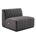 Fauteuil sans accoudoirs en velours capitonné – Noir cognac / Émeraude / Minuit / Gris, 1 place