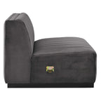 Fauteuil sans accoudoirs en velours capitonné – Noir cognac / Émeraude / Minuit / Gris, 1 place