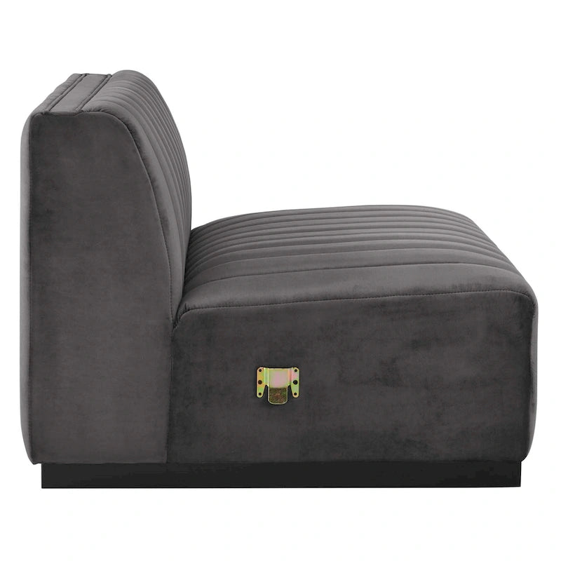 Fauteuil sans accoudoirs en velours capitonné – Noir cognac / Émeraude / Minuit / Gris, 1 place