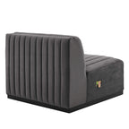 Fauteuil sans accoudoirs en velours capitonné – Noir cognac / Émeraude / Minuit / Gris, 1 place