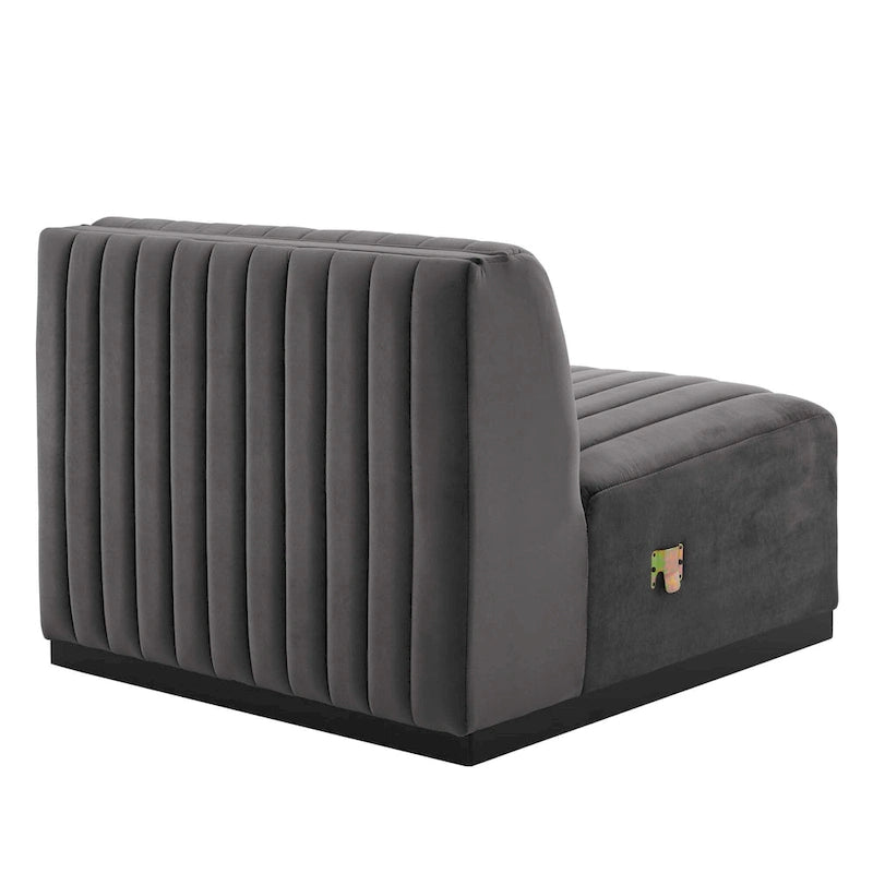 Fauteuil sans accoudoirs en velours capitonné – Noir cognac / Émeraude / Minuit / Gris, 1 place