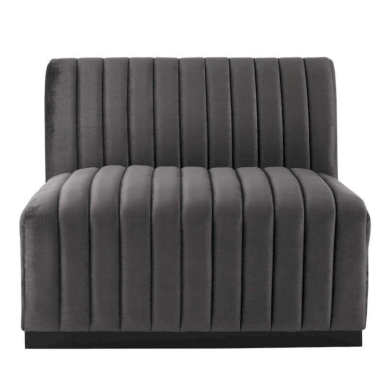 Fauteuil sans accoudoirs en velours capitonné – Noir cognac / Émeraude / Minuit / Gris, 1 place