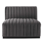 Fauteuil sans accoudoirs en velours capitonné – Noir cognac / Émeraude / Minuit / Gris, 1 place