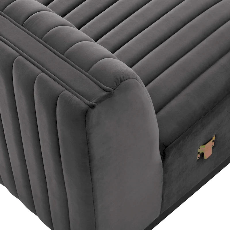 Fauteuil sans accoudoirs en velours capitonné – Noir cognac / Émeraude / Minuit / Gris, 1 place