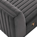 Fauteuil sans accoudoirs en velours capitonné – Noir cognac / Émeraude / Minuit / Gris, 1 place