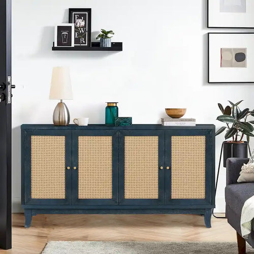 Meuble de rangement d'appoint avec 4 portes en rotin