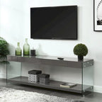 Meuble TV Takamura Modern 60 po en verre, 1 tablette et 1 tiroir, par Strick & Bolton