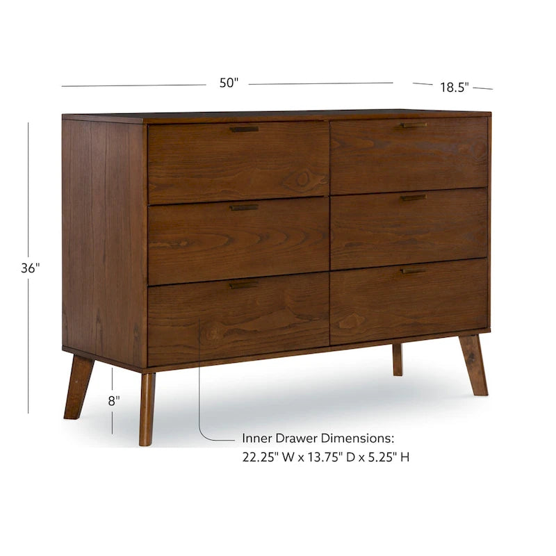 Commode Carter en bois du milieu du siècle à 6 tiroirs
