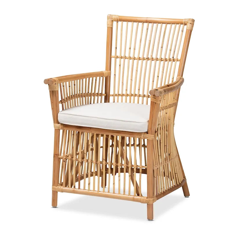 Fauteuil bohème en rotin blanc et marron naturel – 1 place