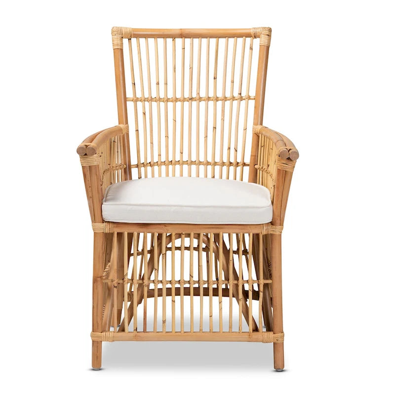 Fauteuil bohème en rotin blanc et marron naturel – 1 place