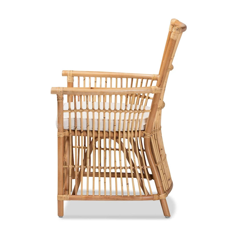 Fauteuil bohème en rotin blanc et marron naturel – 1 place
