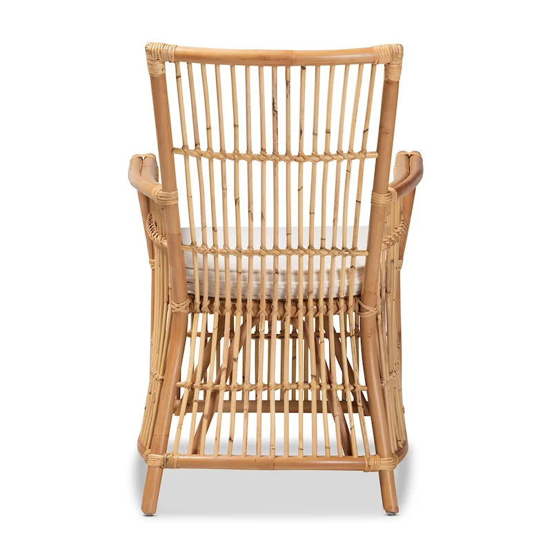 Fauteuil bohème en rotin blanc et marron naturel – 1 place