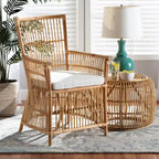 Fauteuil bohème en rotin blanc et marron naturel – 1 place