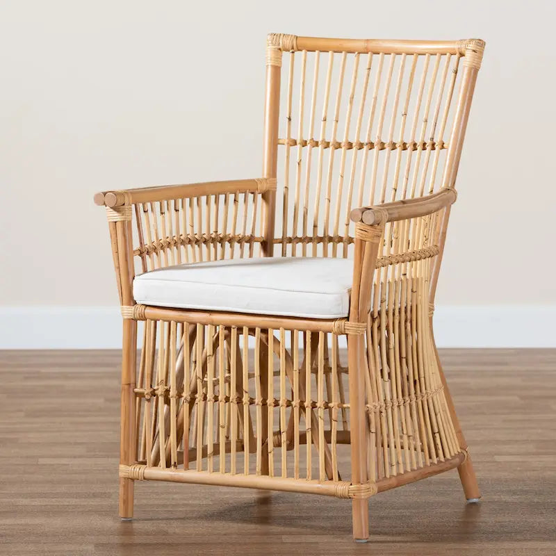 Fauteuil bohème en rotin blanc et marron naturel – 1 place