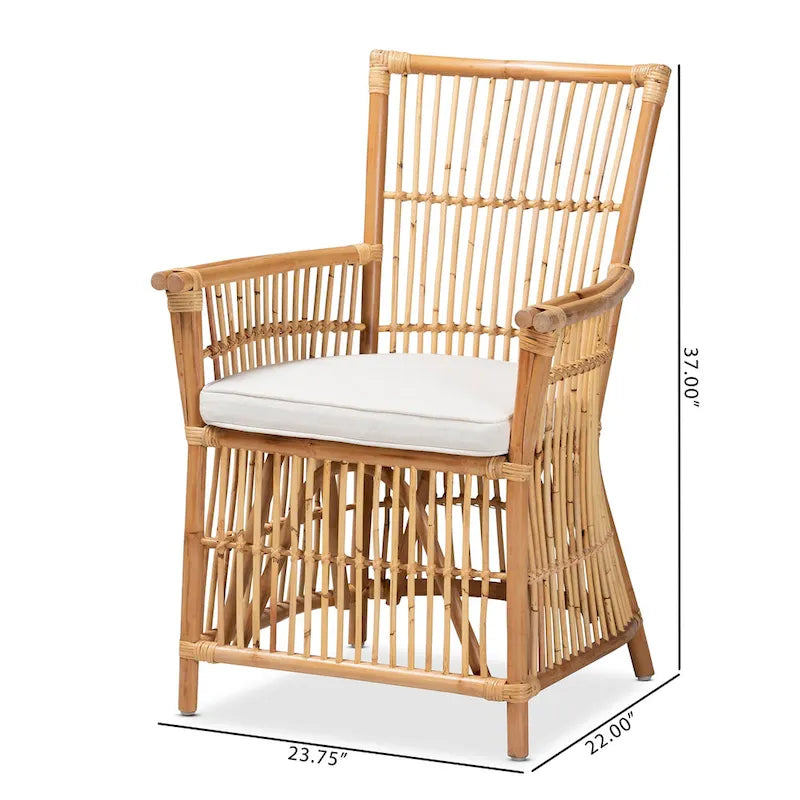 Fauteuil bohème en rotin blanc et marron naturel – 1 place