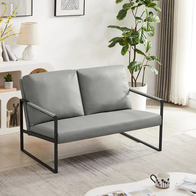 Fauteuil d'appoint en similicuir avec dossier rembourré – Gris / Marron clair / Orange, 1 place
