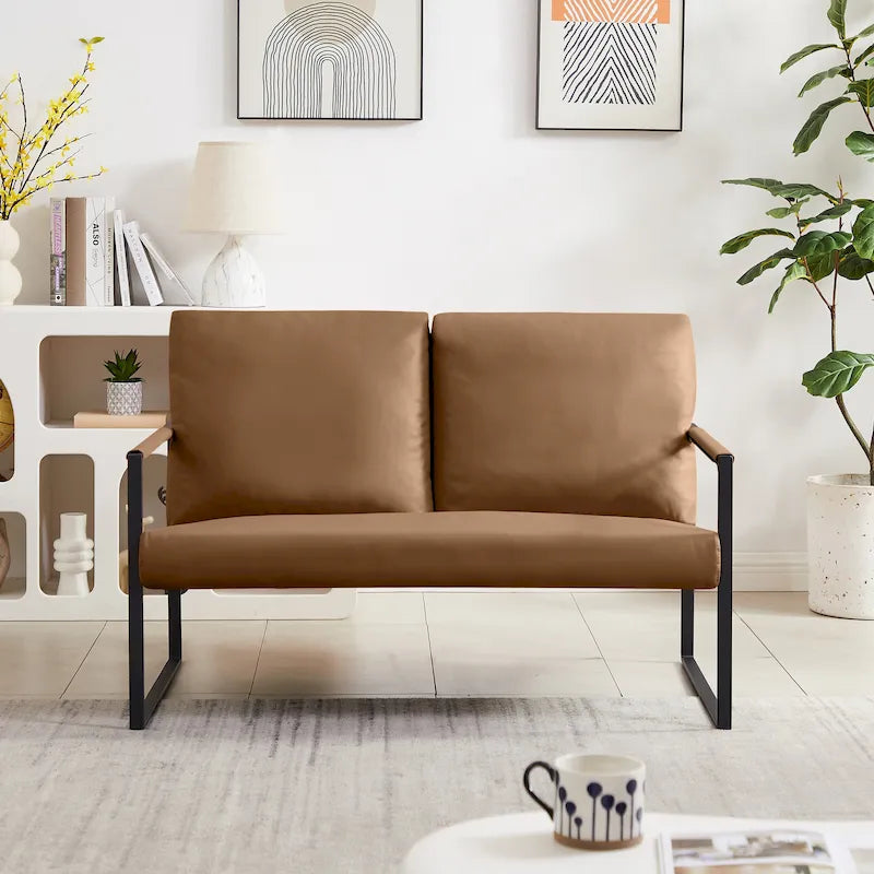 Fauteuil d'appoint en similicuir avec dossier rembourré – Gris / Marron clair / Orange, 1 place