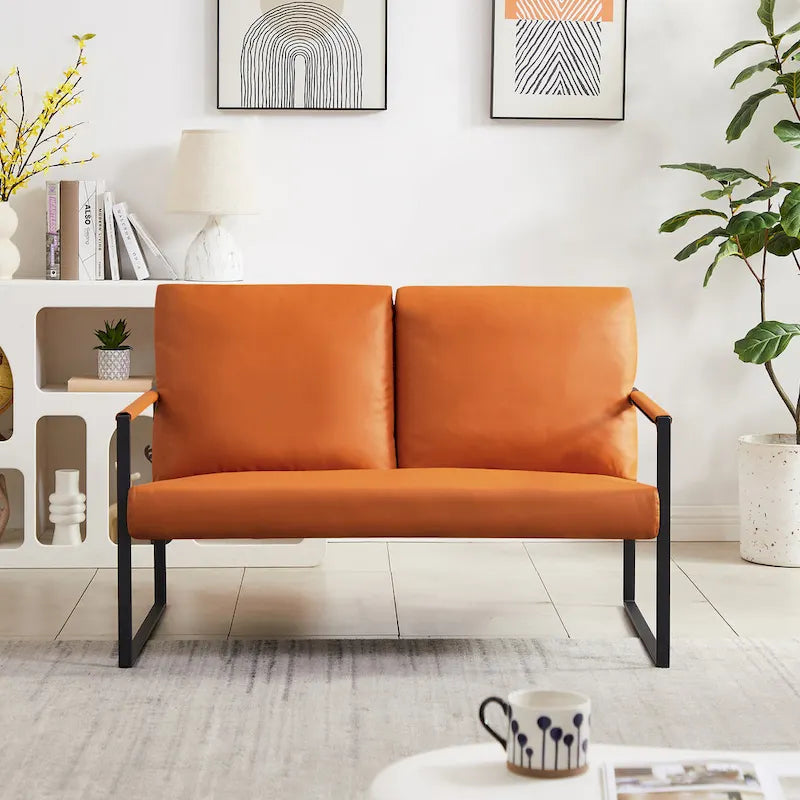 Fauteuil d'appoint en similicuir avec dossier rembourré – Gris / Marron clair / Orange, 1 place