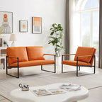 Fauteuil d'appoint en similicuir avec dossier rembourré – Gris / Marron clair / Orange, 1 place
