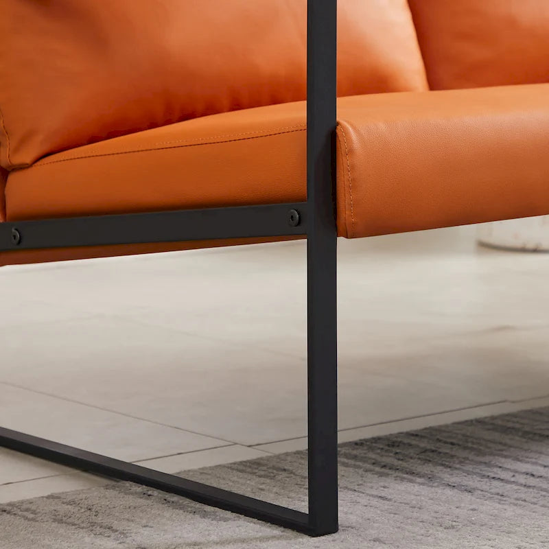 Fauteuil d'appoint en similicuir avec dossier rembourré – Gris / Marron clair / Orange, 1 place