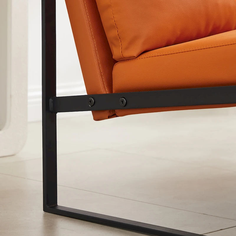 Fauteuil d'appoint en similicuir avec dossier rembourré – Gris / Marron clair / Orange, 1 place